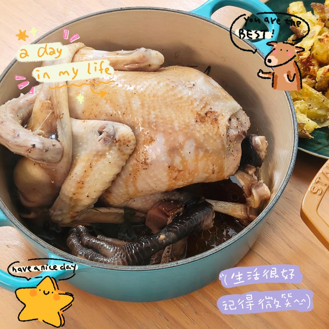 无水葱油童子鸡 (铸铁锅版)