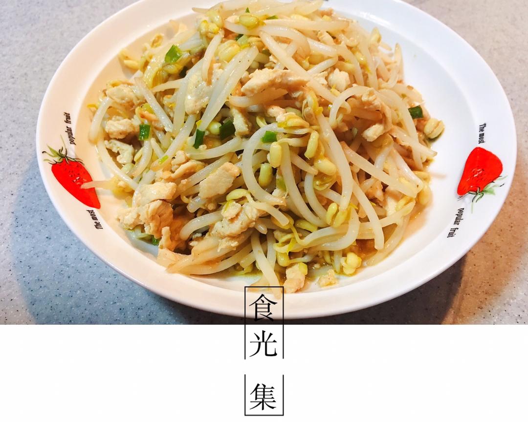 绿豆芽炒鸡脯肉的做法