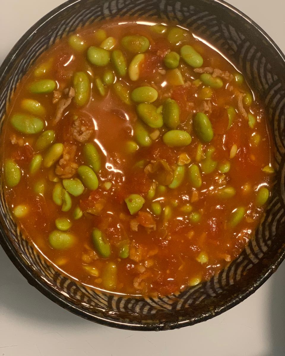 肉末番茄烧毛豆