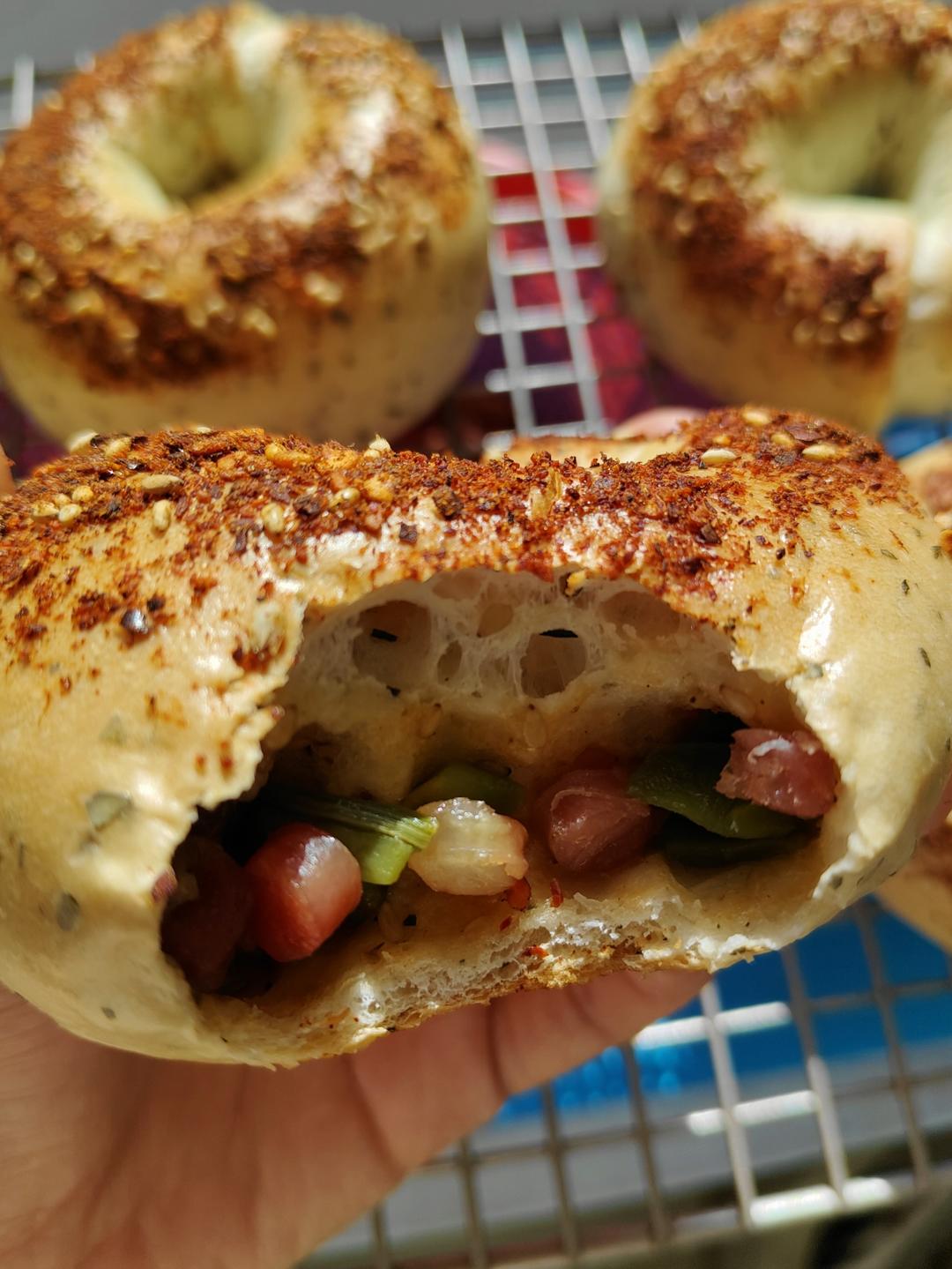 🥯全麦麻辣香肠贝果｜快手易做｜无需手套膜｜无需长时间发酵