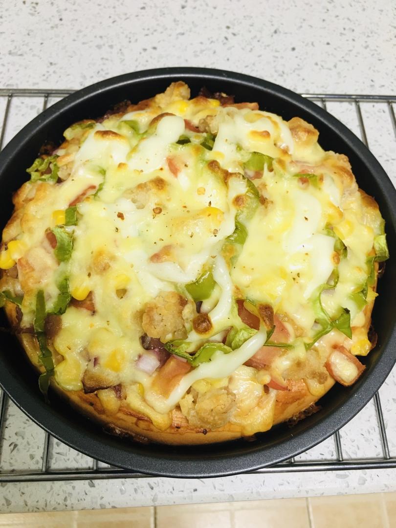 鲜虾🍤培根披萨🍕“内附敲好吃的饼皮做法”