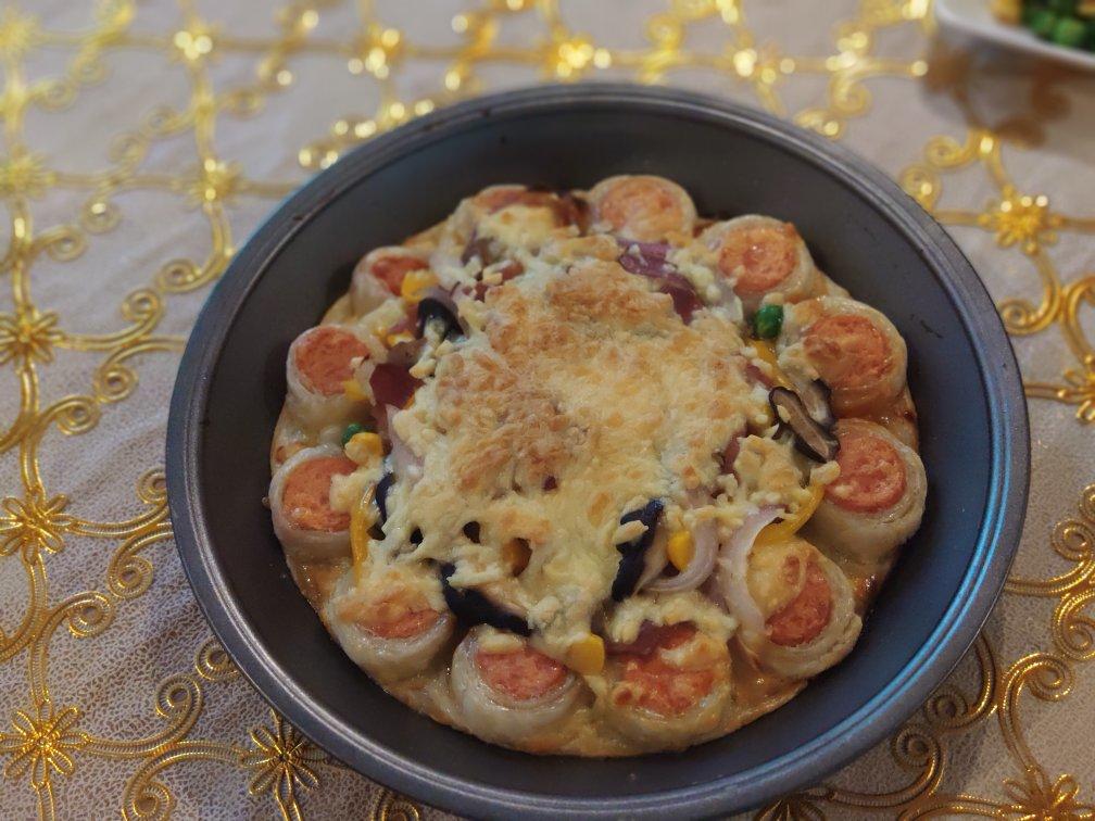 2张手抓饼皮搞定1个披萨——奥尔良鸡肉披萨
