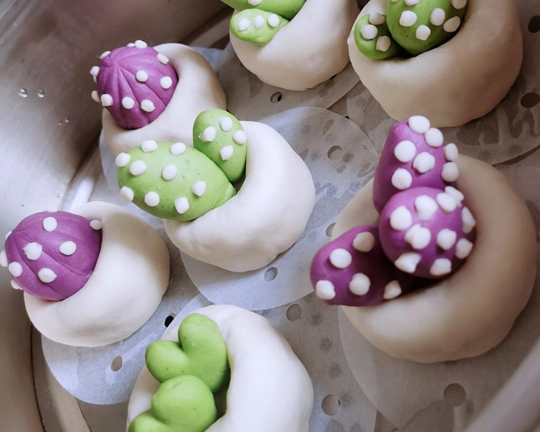 彩色盆栽包子（紫薯馅料制作）