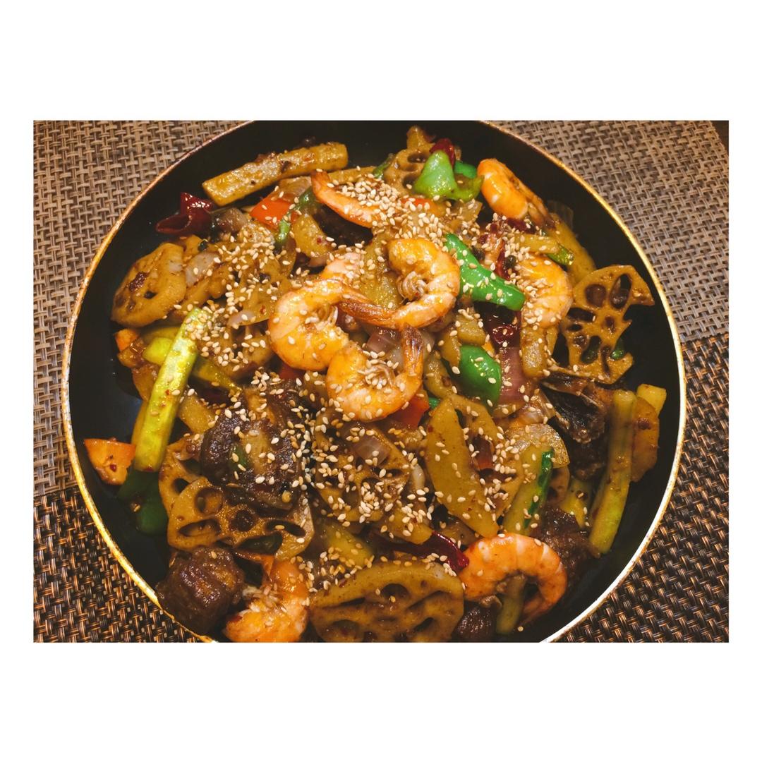 香辣排骨干锅虾