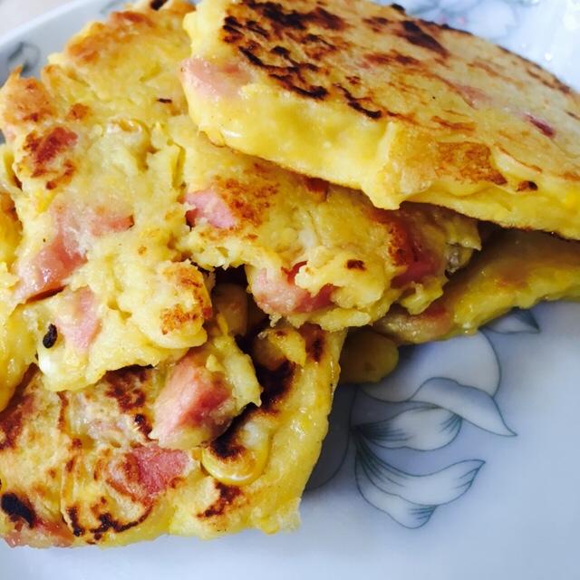 青而未透做的玉米火腿饼