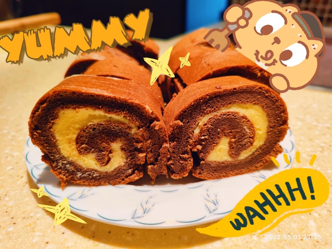 材料最简单的【低卡蛋糕卷】卡仕达戚风卷