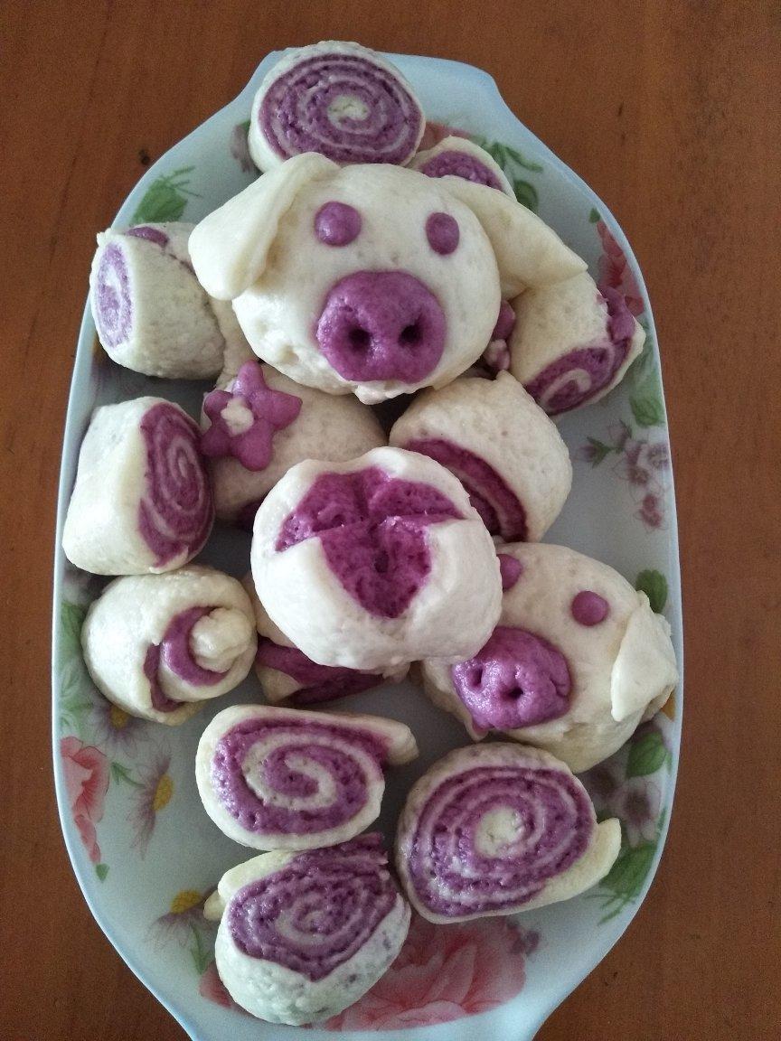 【双色开花紫薯馒头】，馒头也可以有花样儿。