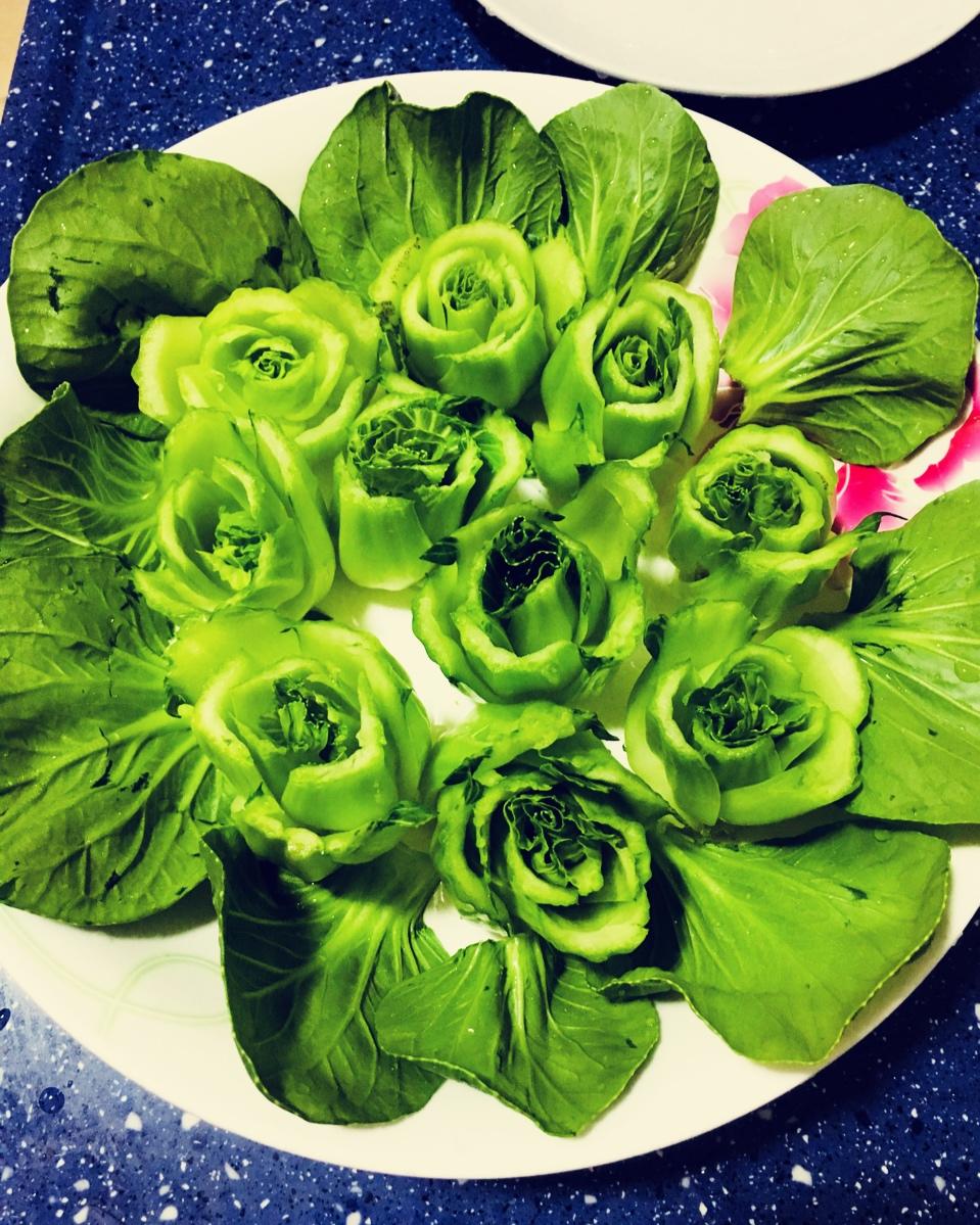 贝贝贝学做的上海青玫瑰