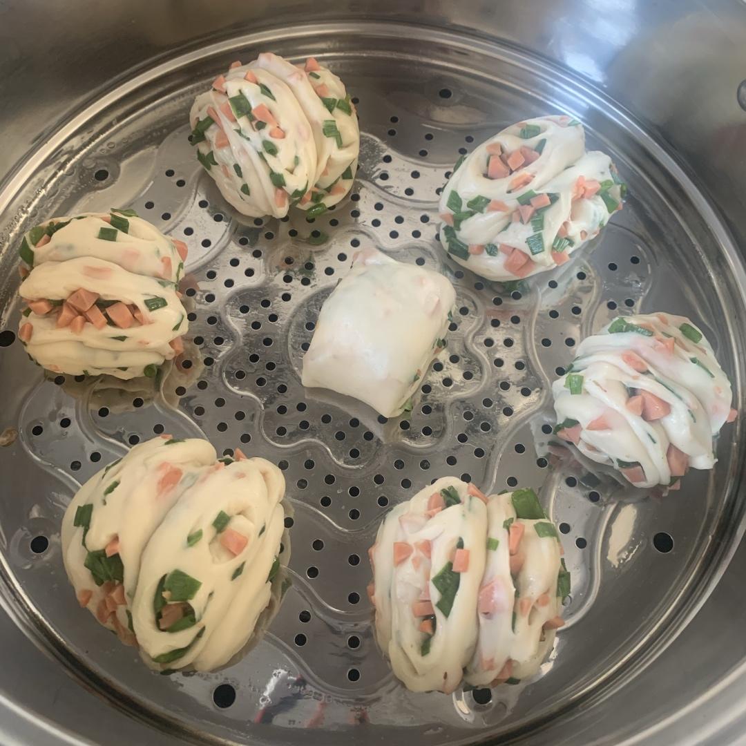 花卷 葱花火腿卷 香软可口(‼️一次发酵法 内附三种花卷整形做法)