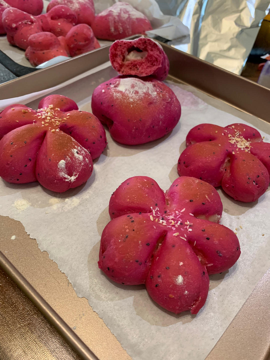 春天来了！火龙果樱花椰蓉面包