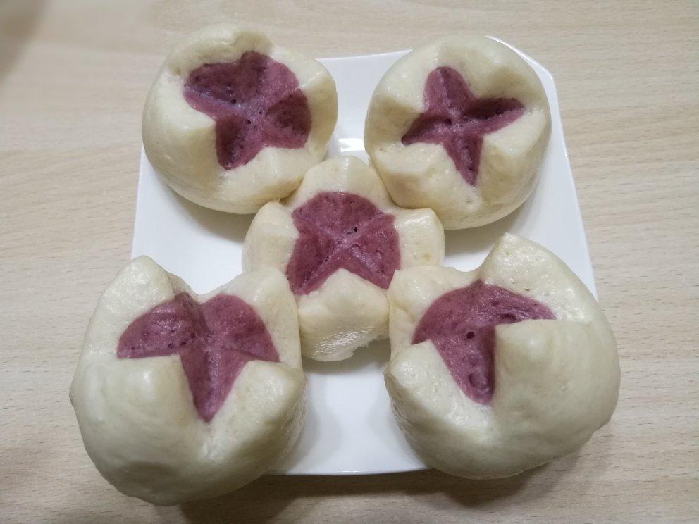 【双色开花紫薯馒头】，馒头也可以有花样儿。