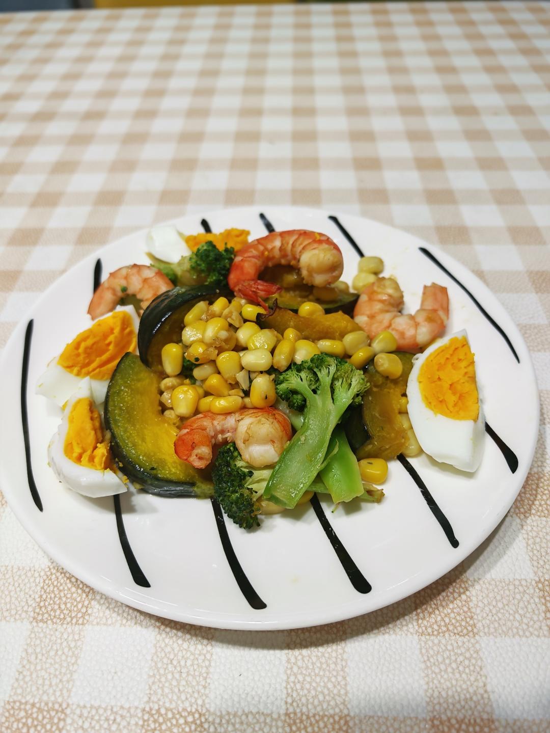 减脂餐虾仁贝贝南瓜烤杂蔬--空气炸锅