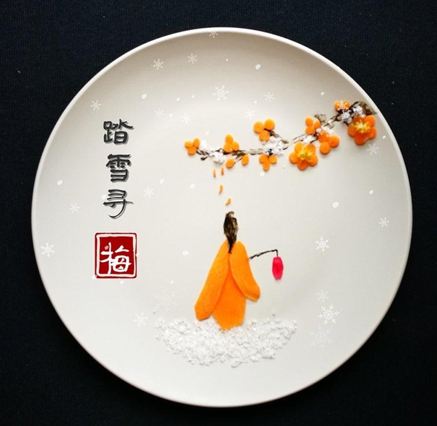 《踏雪寻梅》果蔬餐盘画