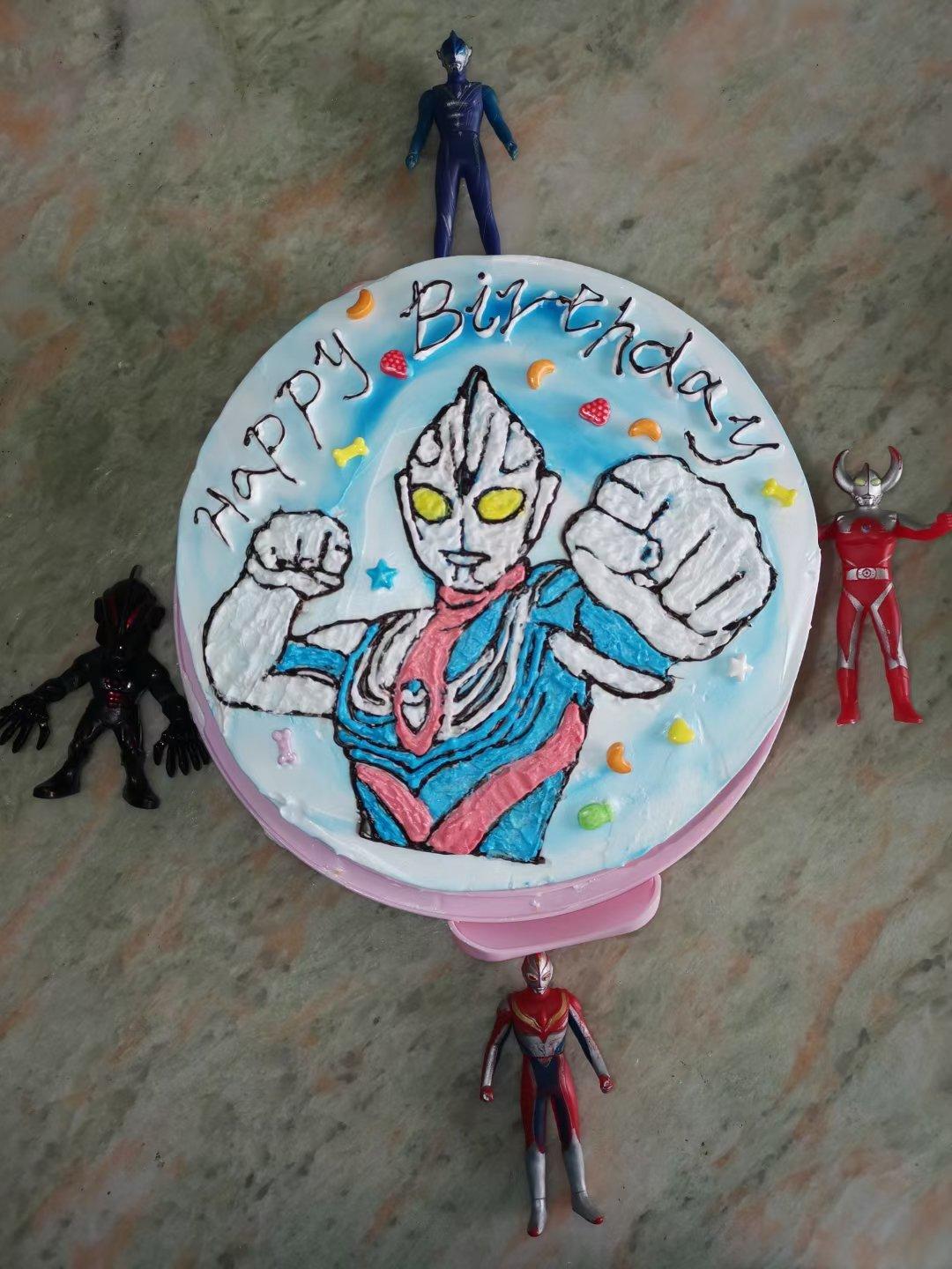 超级无敌美貌简单的刺绣风 奥特曼生日蛋糕