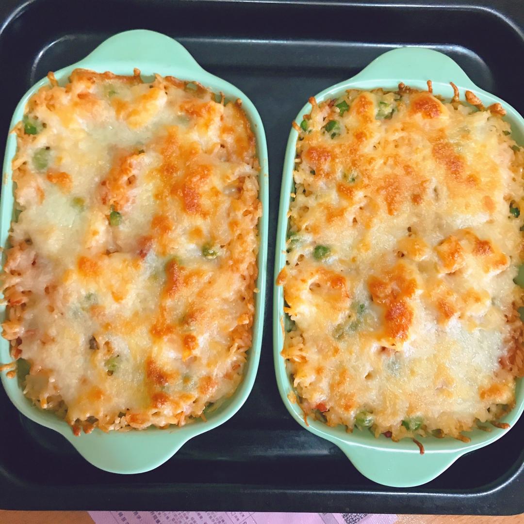 鲜虾培根芝士焗饭