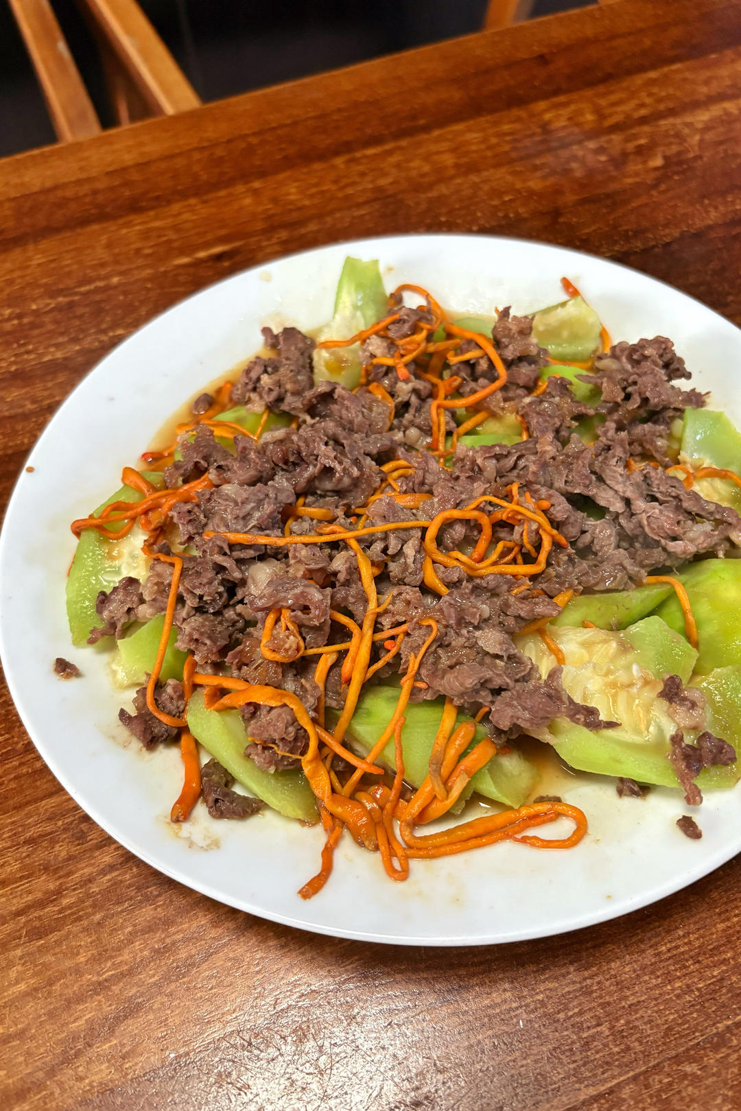 清甜丝瓜蒸牛肉