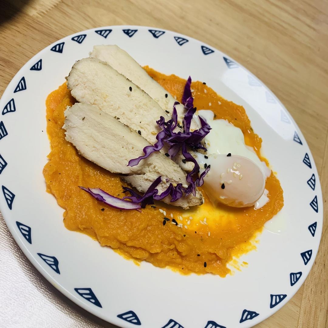 慢煮鸡胸佐温泉玉子，烛光减脂餐