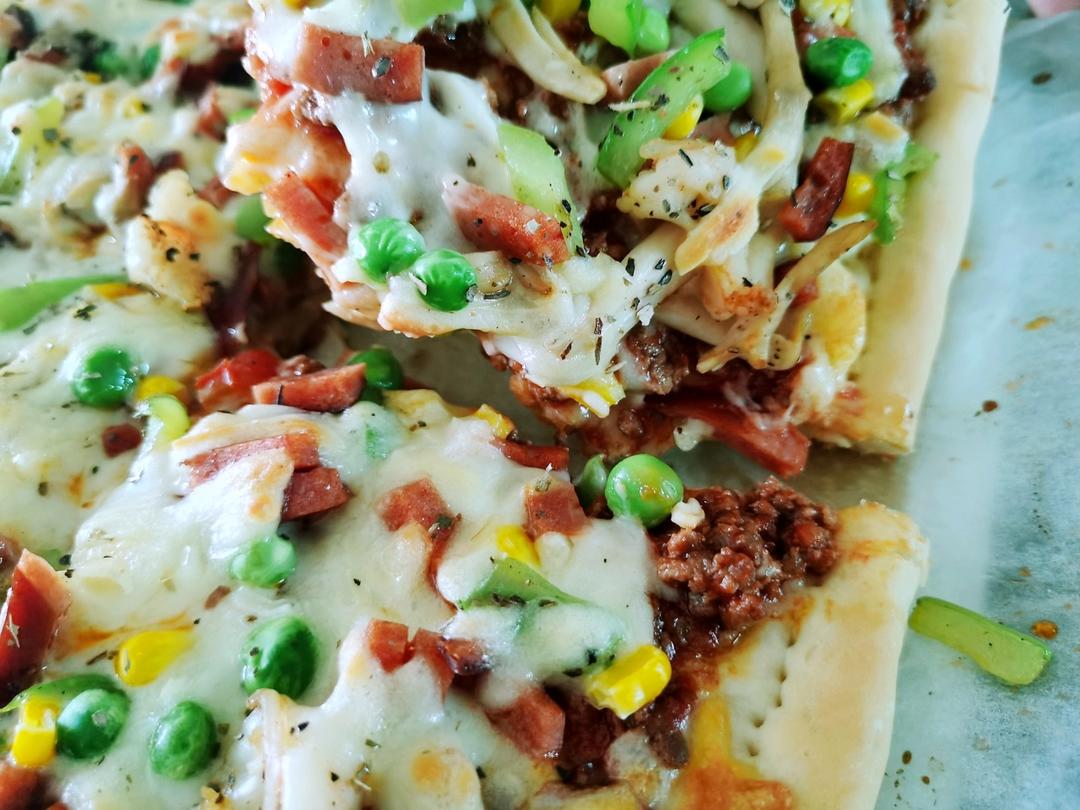 鲜虾🍤培根披萨🍕“内附敲好吃的饼皮做法”