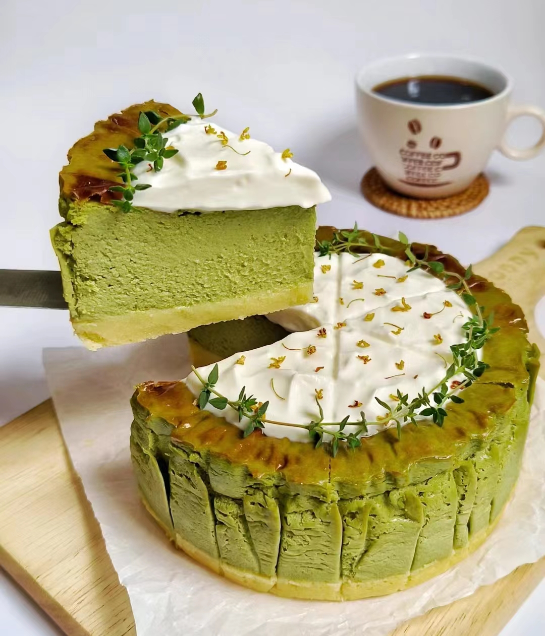 低卡减脂｜绿豆沙巴斯克蛋糕【6寸】的做法