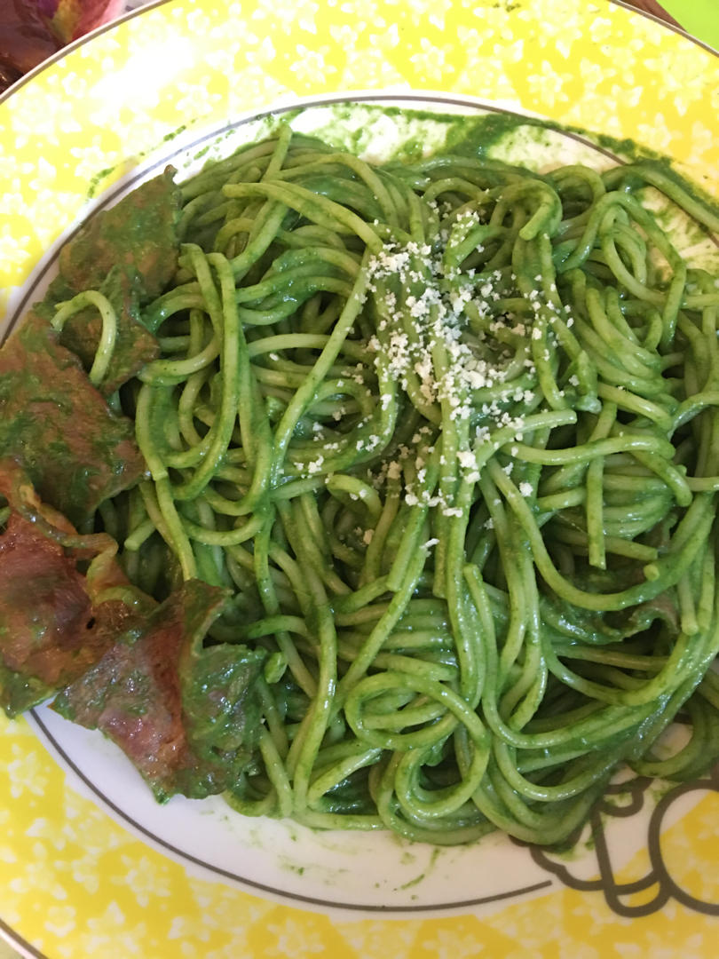减脂版:菠菜奶油培根意面