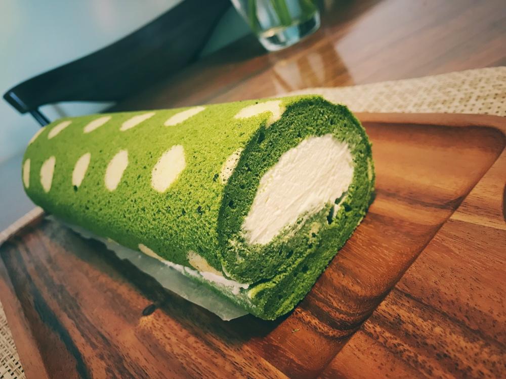 抹茶波点（条纹）蛋糕卷