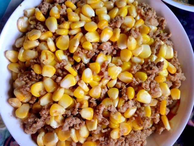 玉米炒碎肉----减肥的食谱
