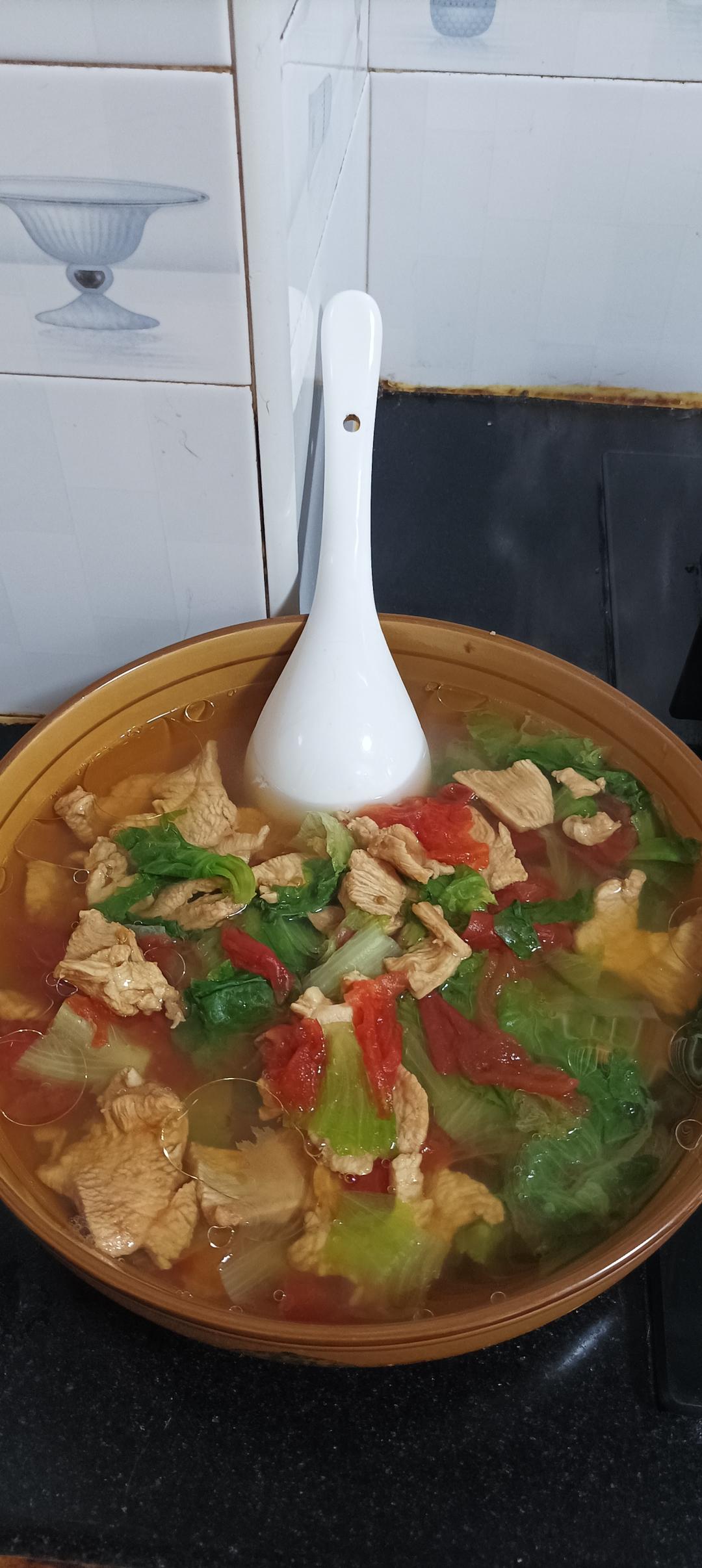 番茄鸡胸肉片，低脂健康汤汁都可以喝光！