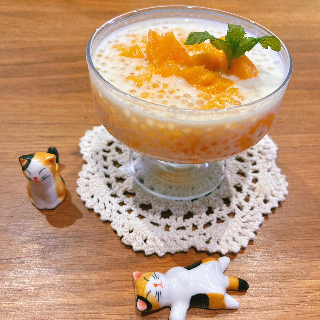 港式甜品——杨枝甘露(芒果西米露)附芒果花切法