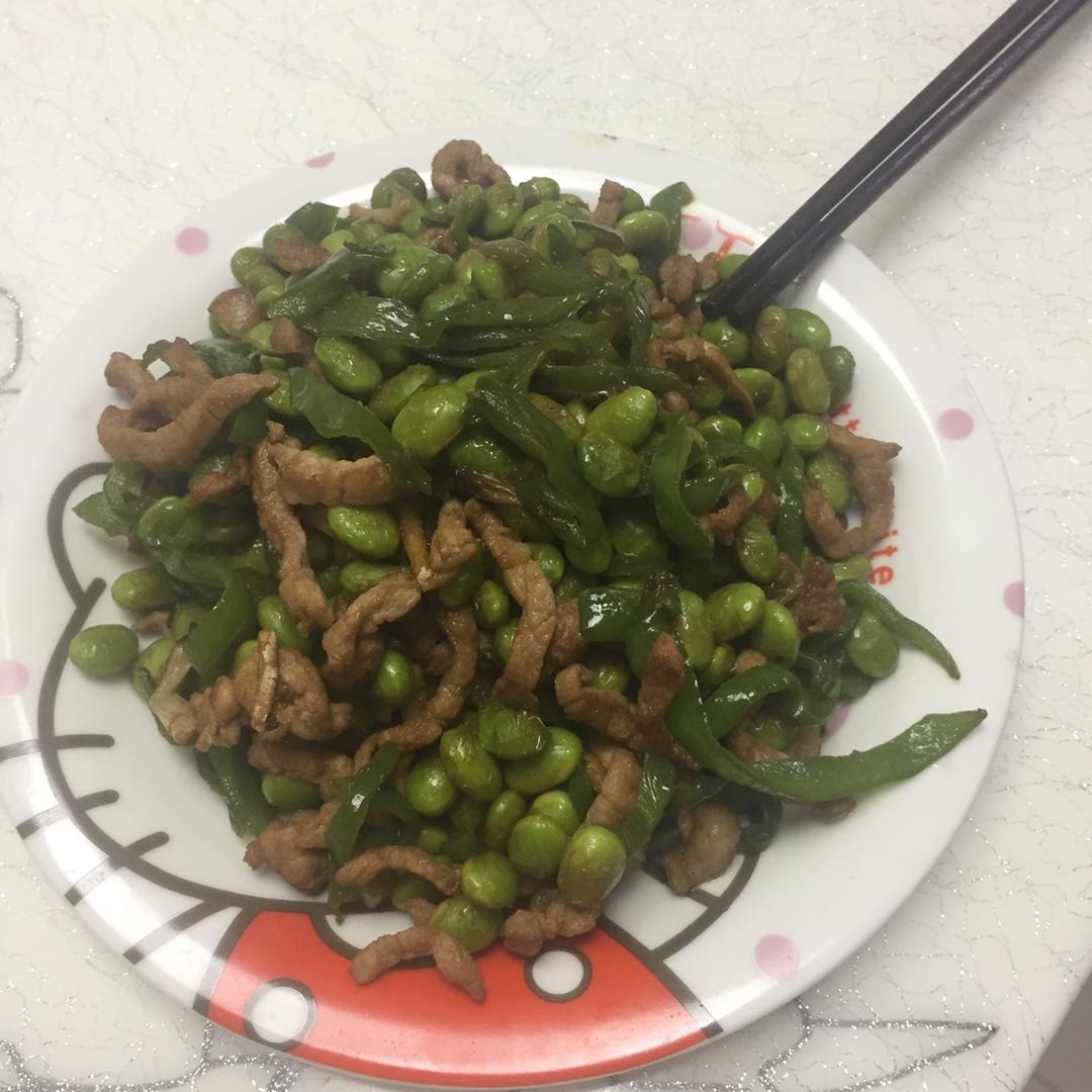 青椒毛豆炒肉丝