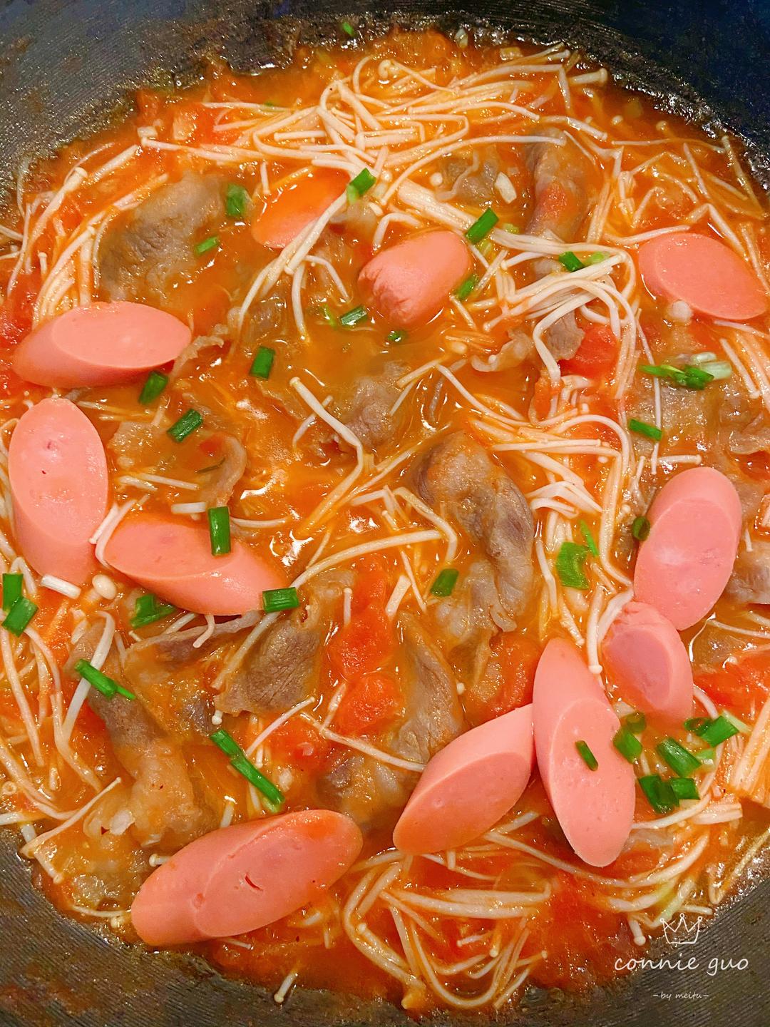 一次就成功的，简单美味的番茄肥牛金针菇