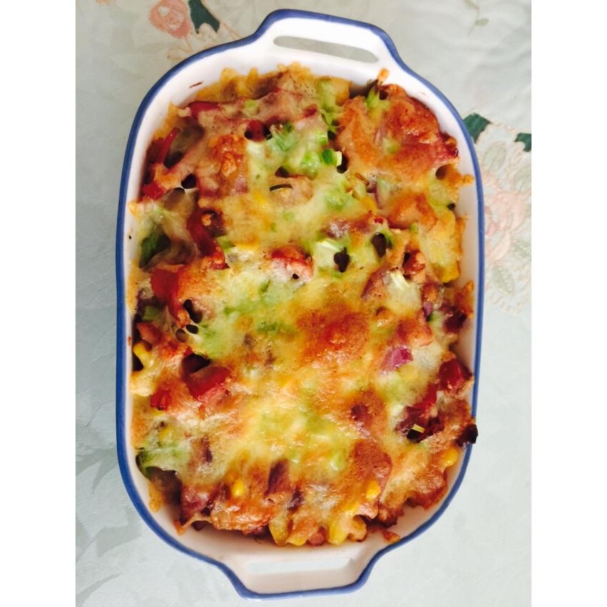 鲜虾培根芝士焗饭