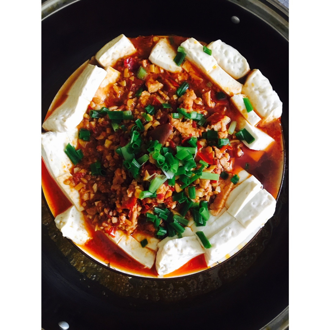 香辣肉末蒸豆腐