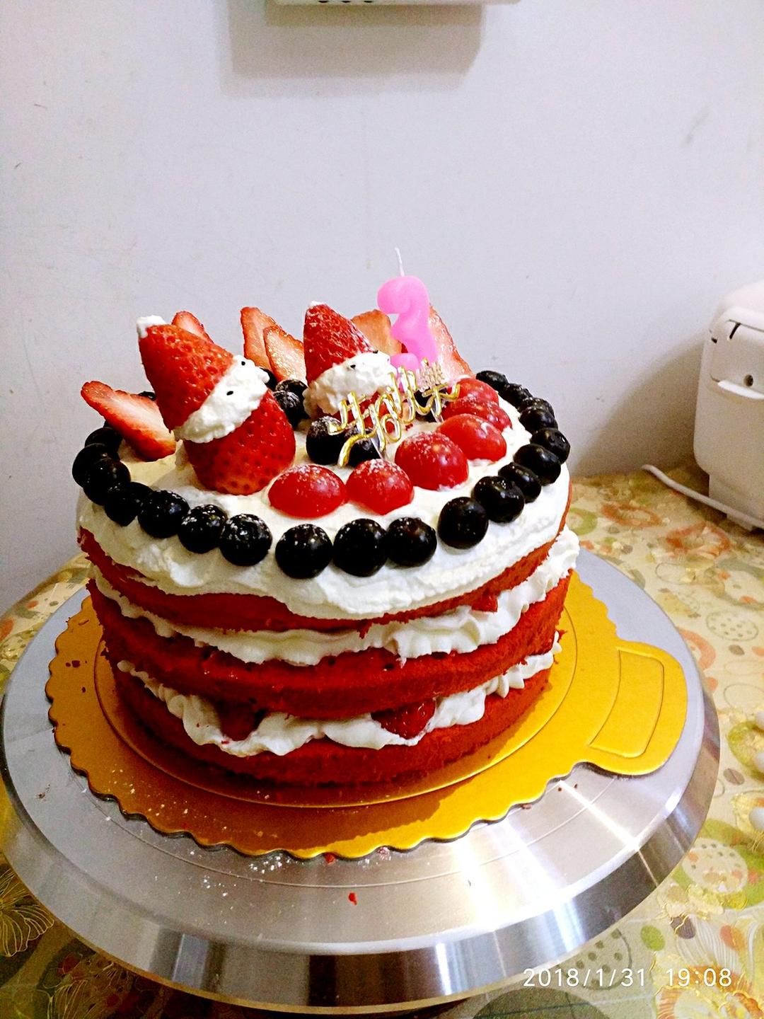 圣诞草莓雪人 红丝绒戚风裸蛋糕