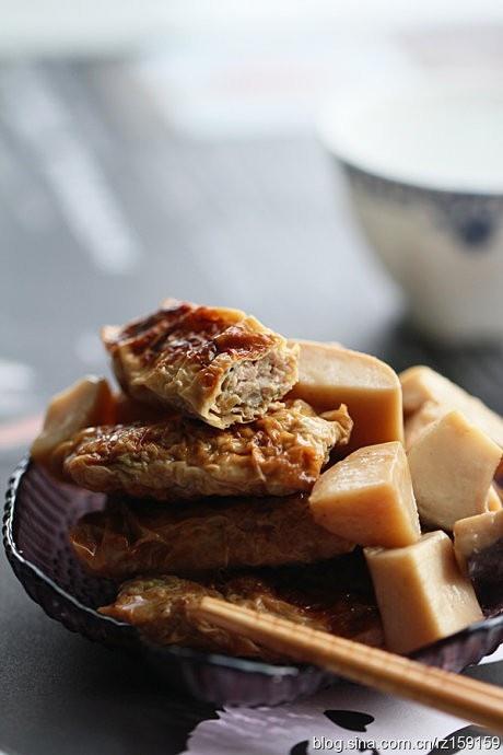 杏鲍菇烧豆皮虾肉卷的做法