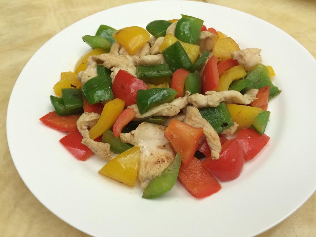 三色椒炒元贝肉