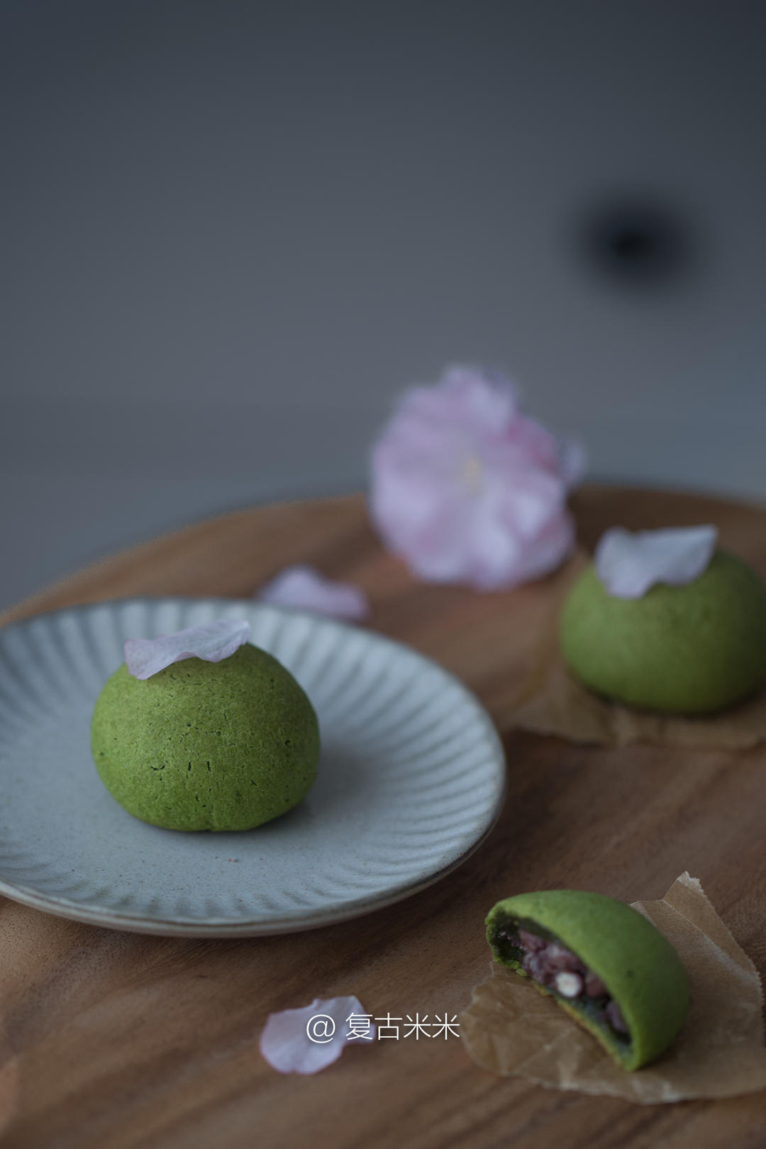 烤青团-抹茶蜜豆麻薯