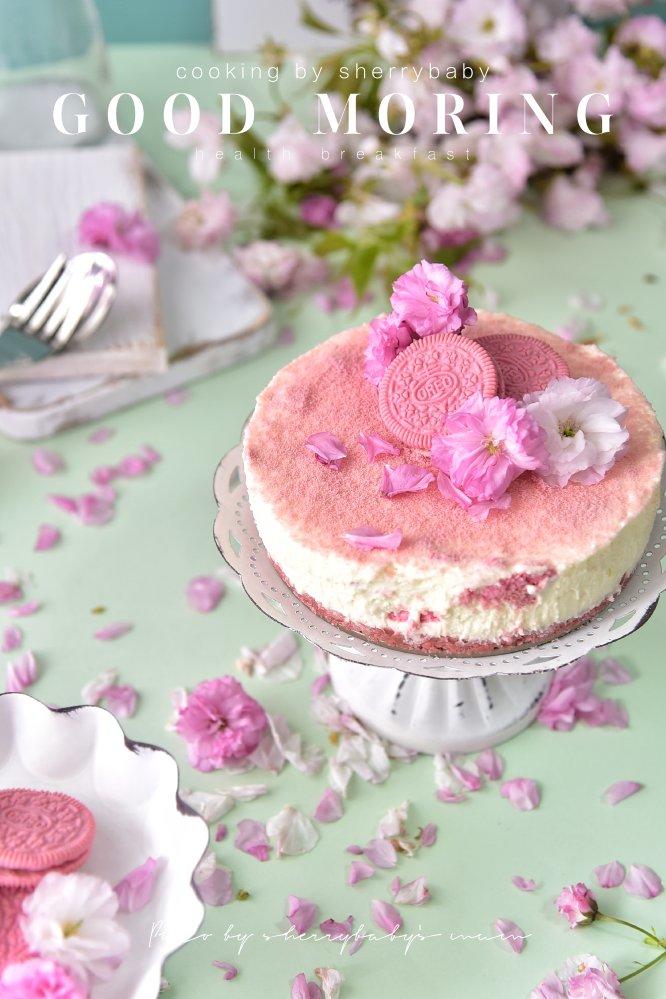超美的樱花奥利奥芝士蛋糕