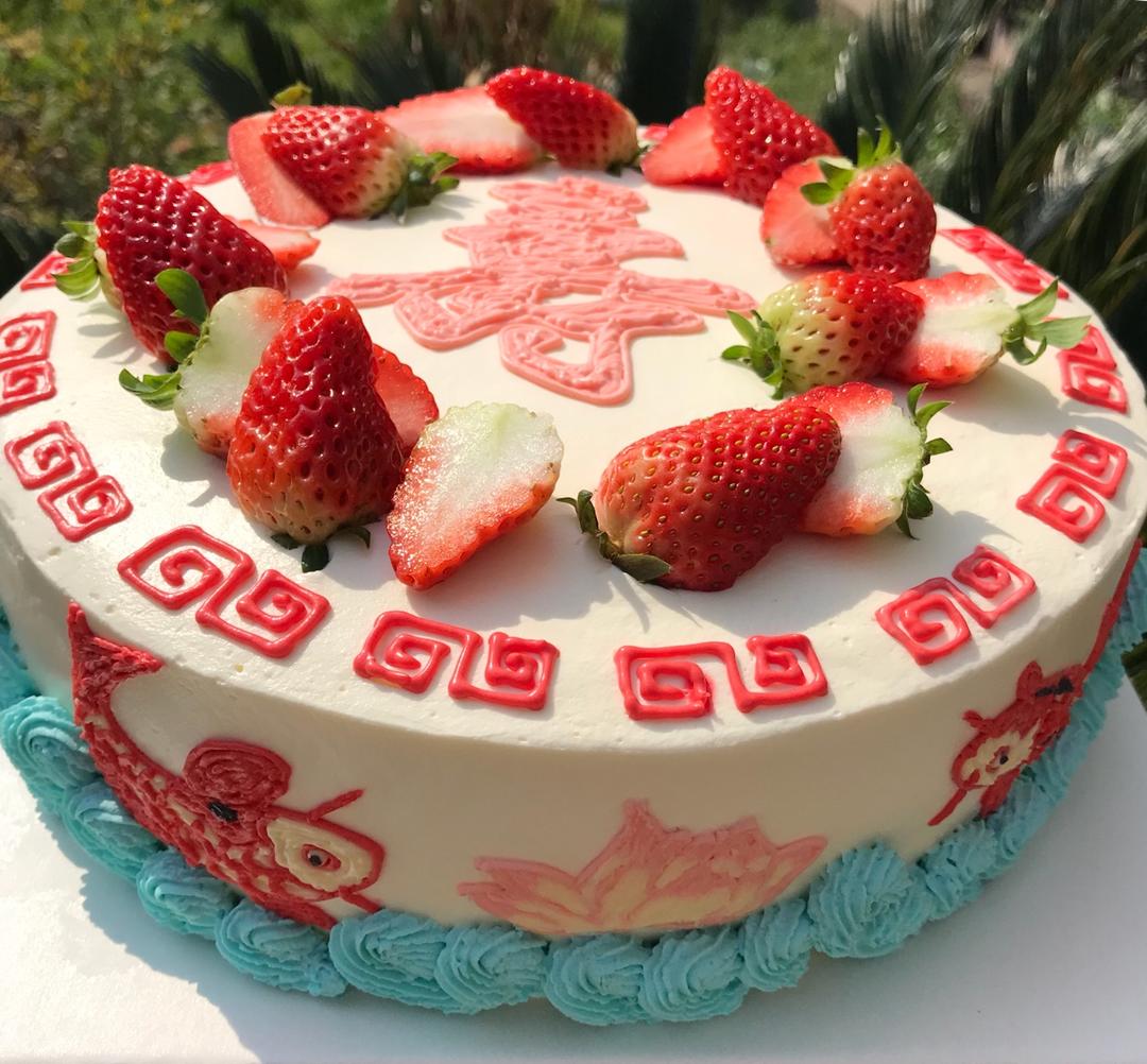 阿贝师傅做的喜庆的中国风贺寿蛋糕