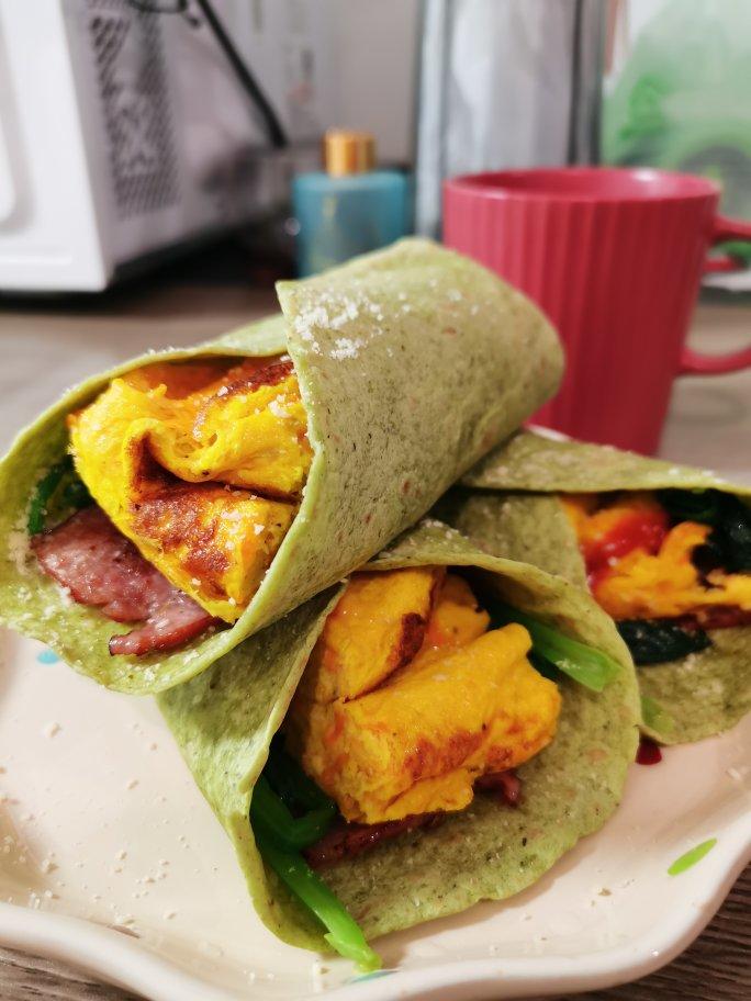元气早餐！万能菠菜卷饼🌯芝士鸡蛋菠菜卷饼
