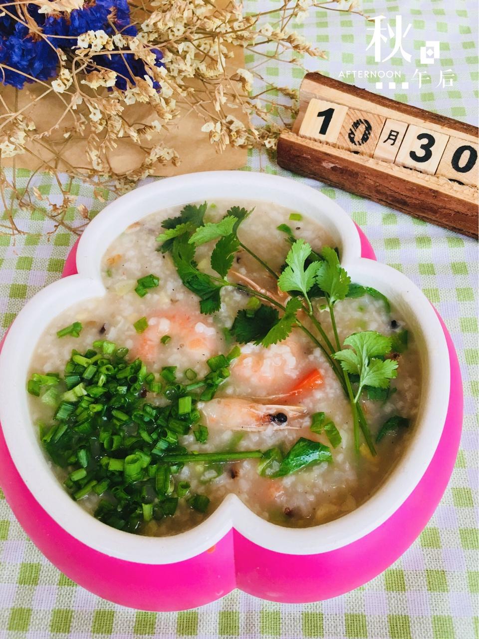 香菇鲜虾粥（鱼汤版）