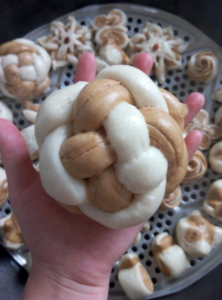 妈妈爸爸的小厨师做的绣球馒头