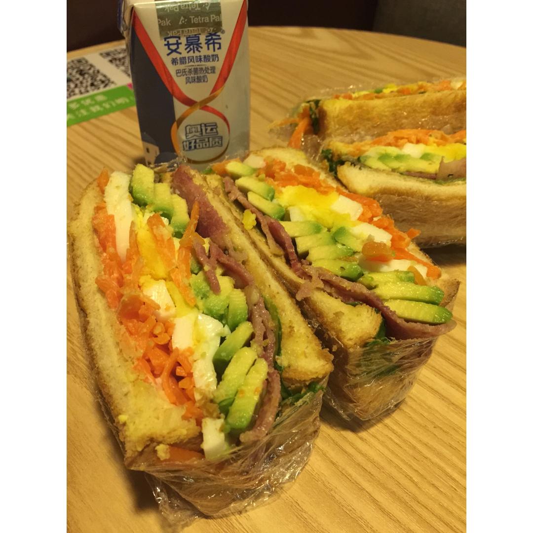 如何做超厚的沼三明治~详细tip！牛油果鸡蛋午餐肉三明治~