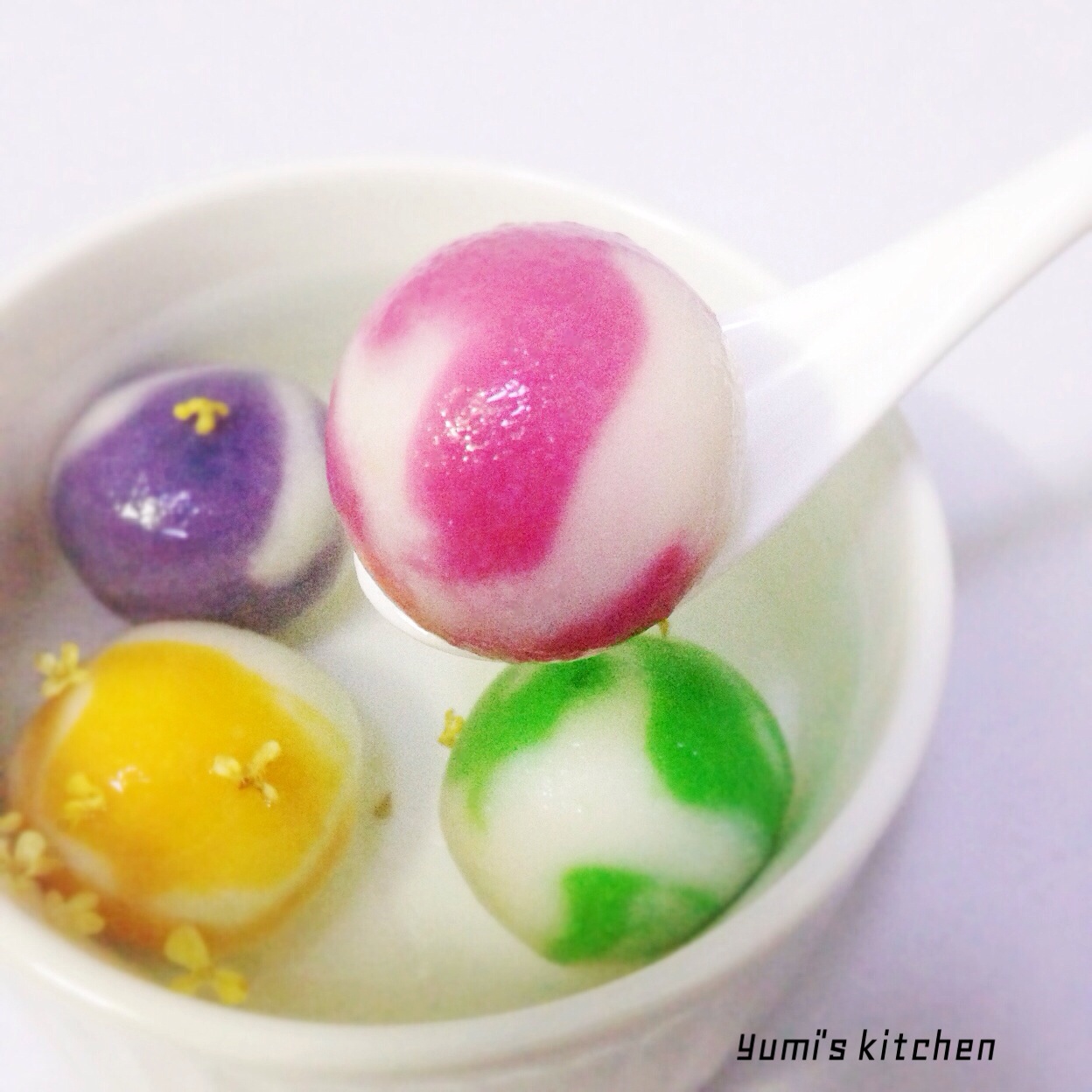 彩色雨花石汤圆（紫薯、南瓜、斑斓汁、红曲粉）