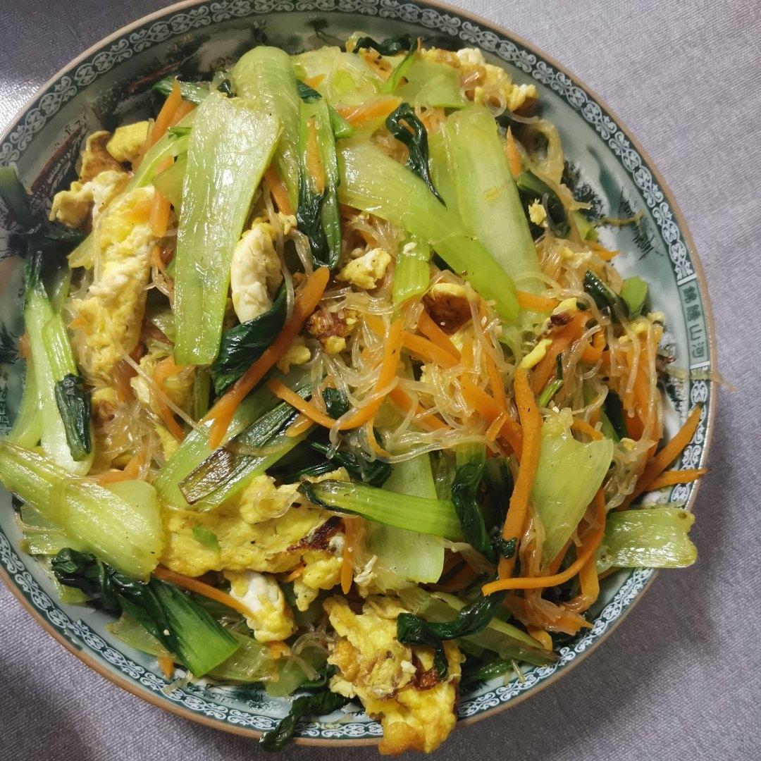 油菜粉丝炒鸡蛋