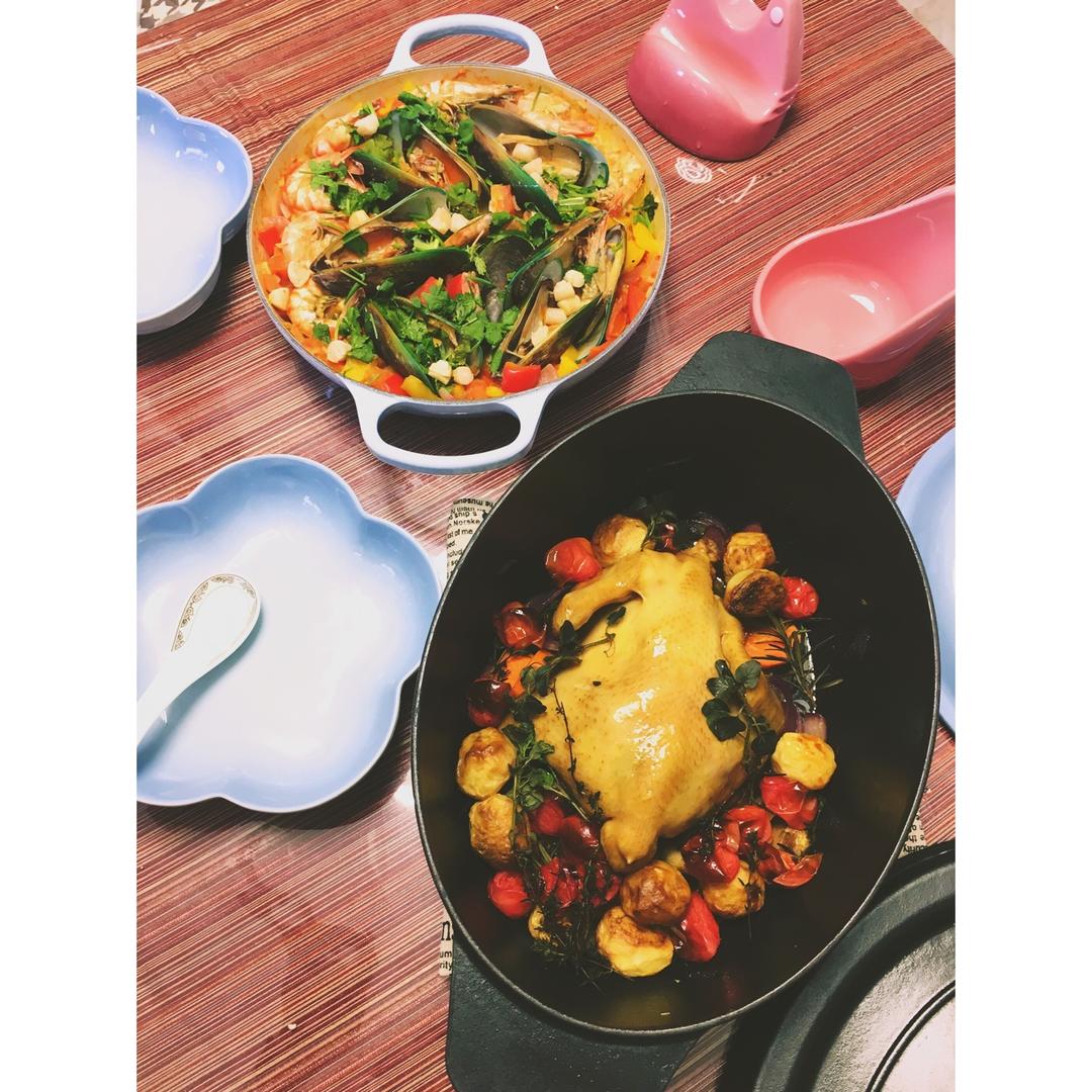 九层塔焗鸡（铸铁锅 珐琅锅 罗勒 盐焗鸡）