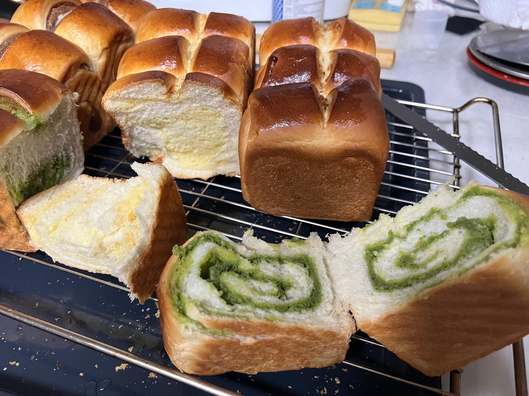 【奶酥吐司】｜抹茶+可可两种口味｜简单快手版