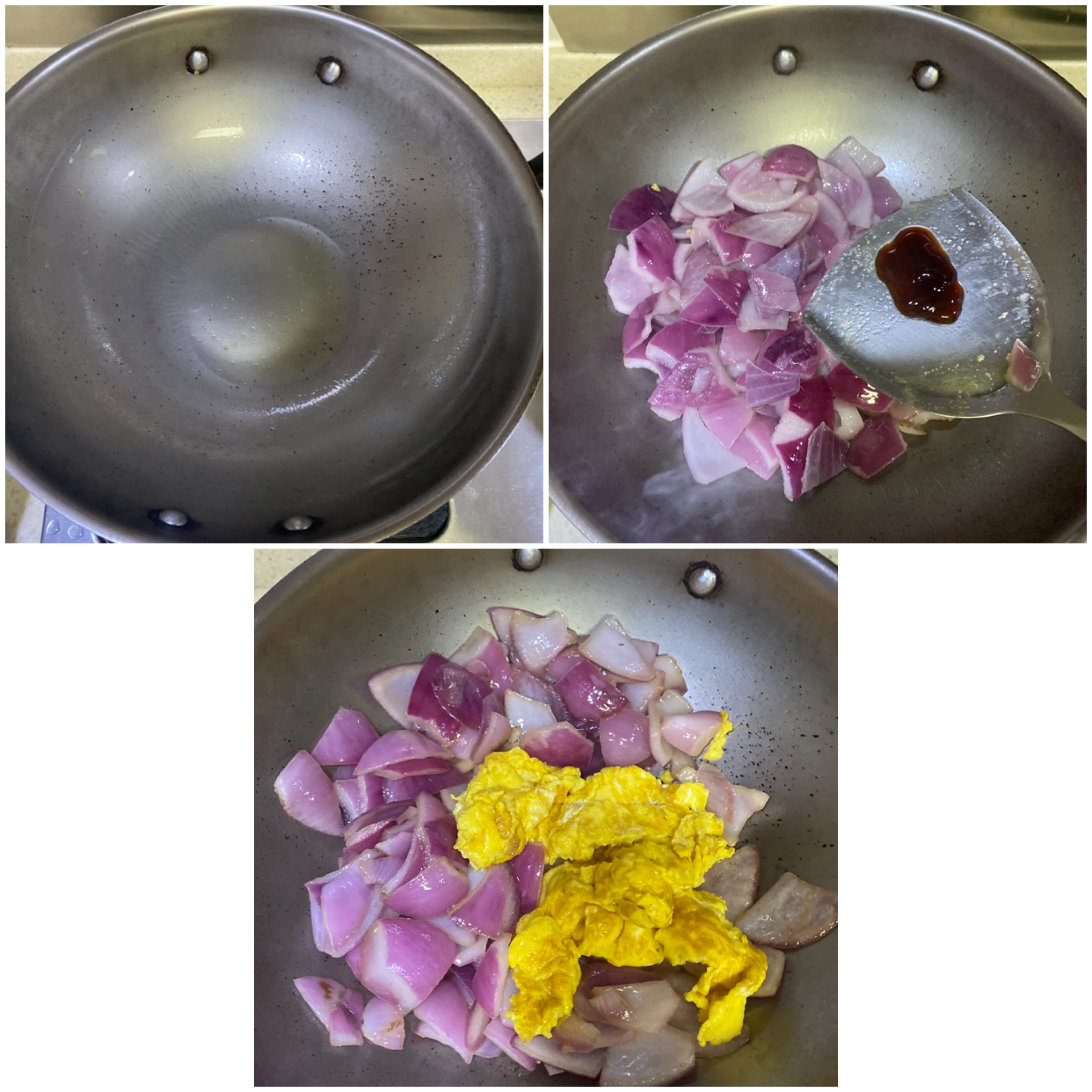 富含微量元素的紫皮洋葱炒土鸡🐔蛋🥚的做法 步骤3