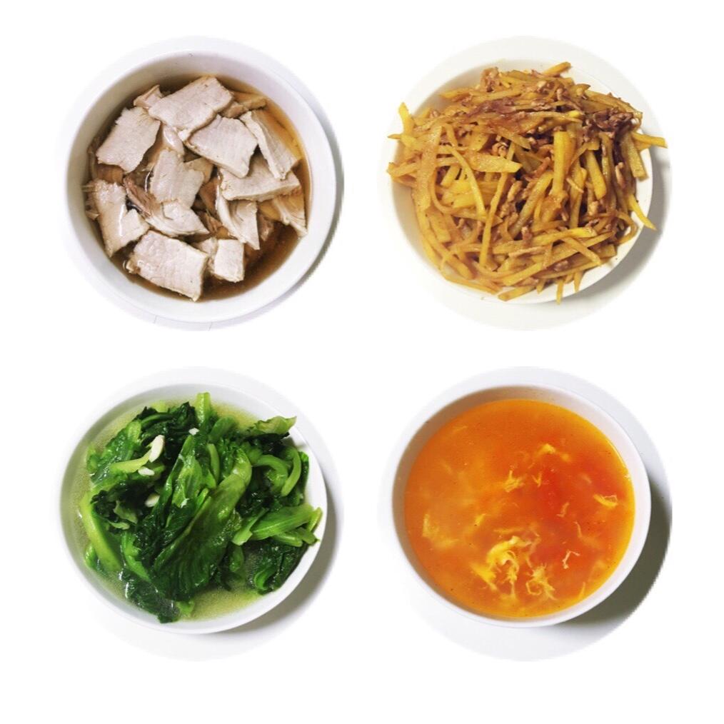 译家三口（糟卤白肉、土豆肉丝、清炒生菜、番茄蛋汤）20161001