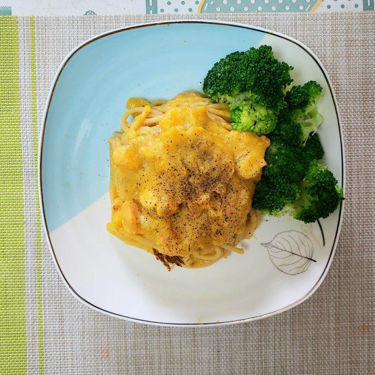 ⚠️低脂高蛋白🥚奶香浓香    🍝南瓜虾仁意面🍝