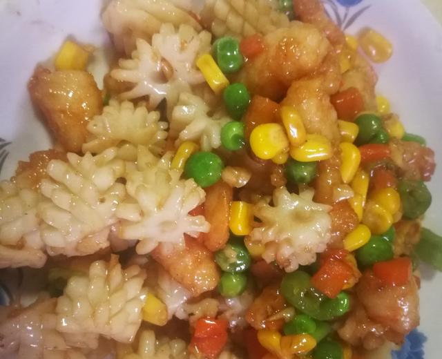 杂蔬虾仁鱿鱼花的做法